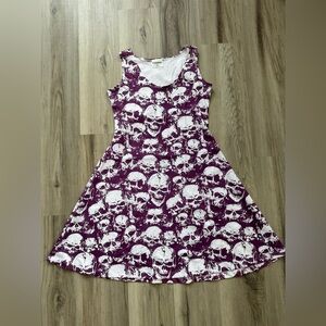 Purple Skull Print Skater Dress
